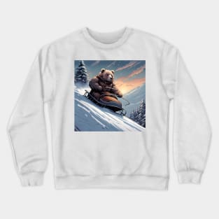 Teddy on a sledge riding down a hill in the snow Crewneck Sweatshirt